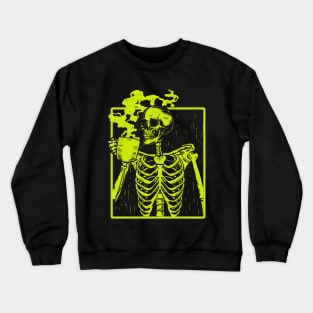 Coffee Drinking Skeleton Skull Halloween Crewneck Sweatshirt